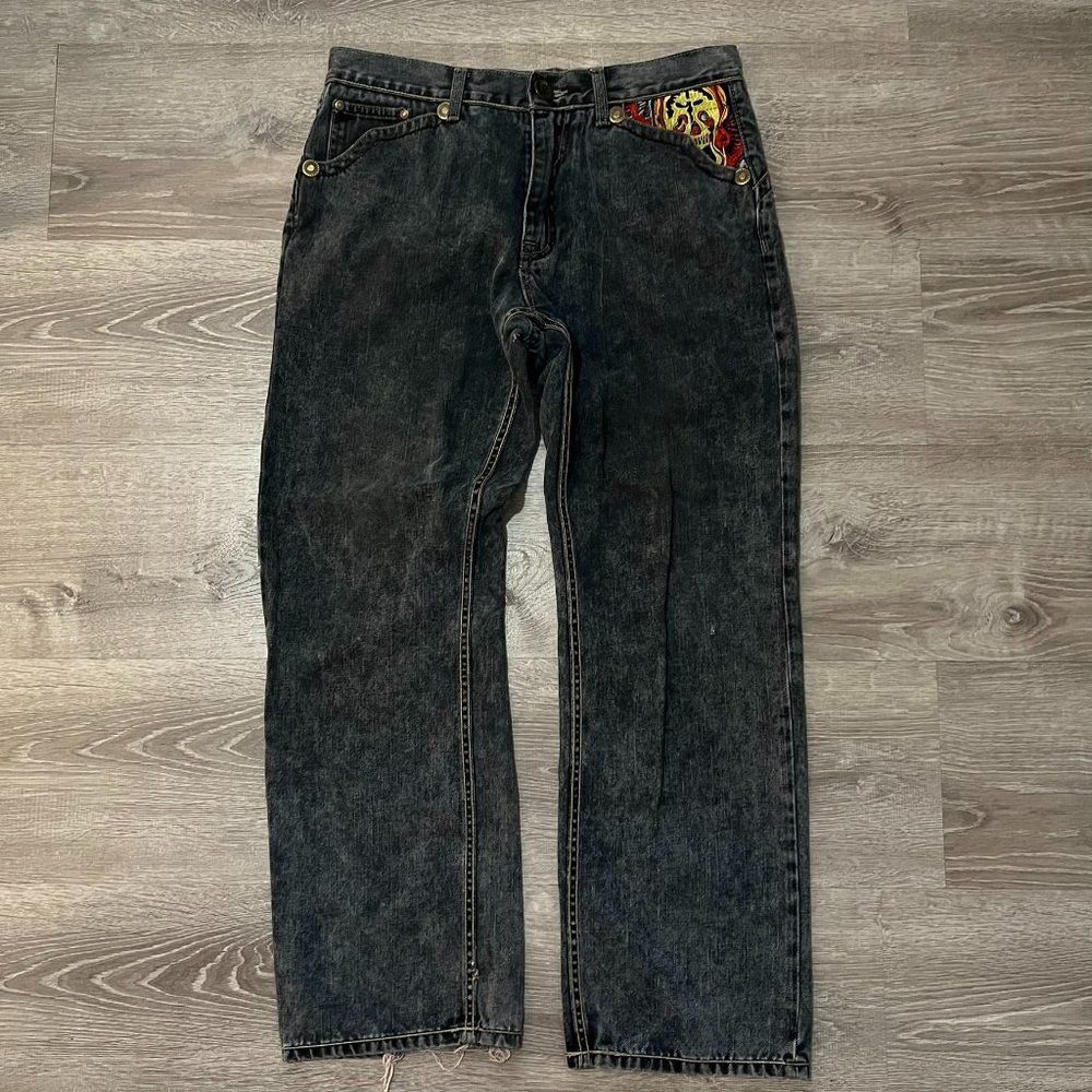 y2k kanji embroidered jeans